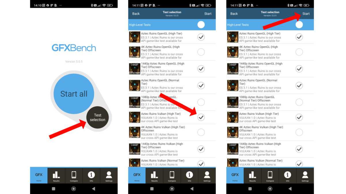 Selecting tests for GFXBench on Android