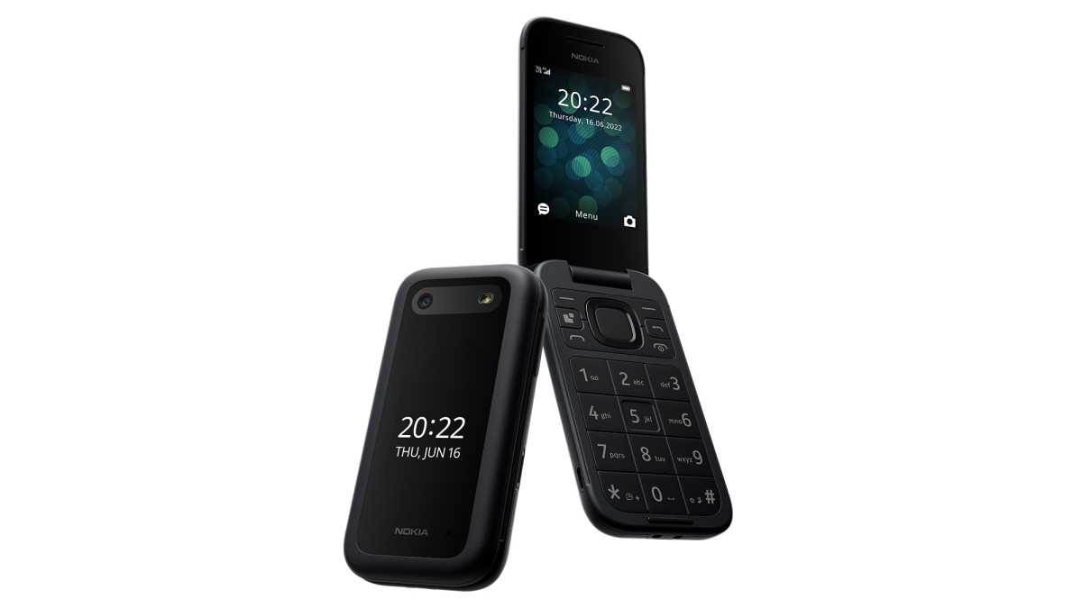 A black Nokia 2660 Flip flip phone