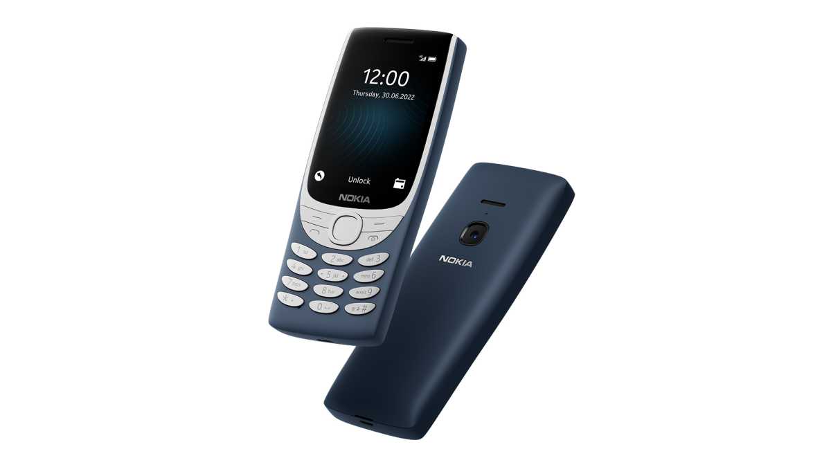 A blue Nokia 8210 4G phone