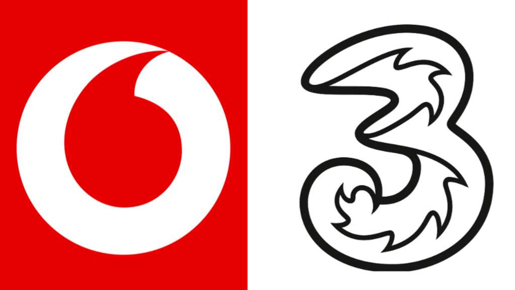 Vodafone and Three logos